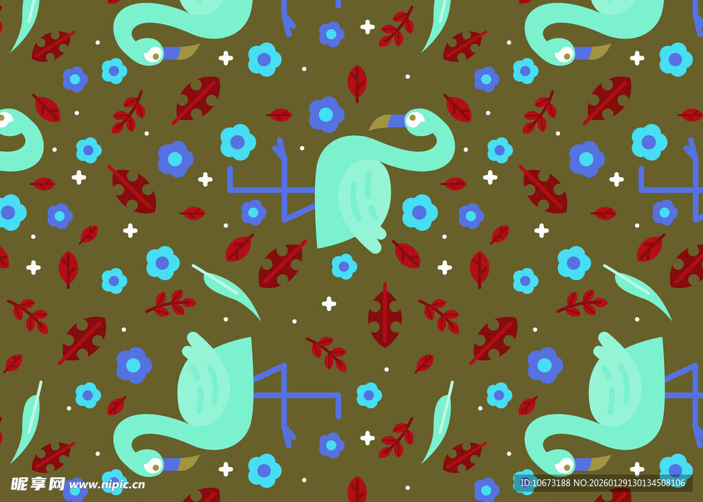 复古风动物花卉图案背景