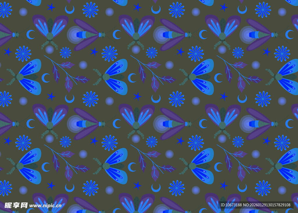 蓝色花卉几何图案纹理