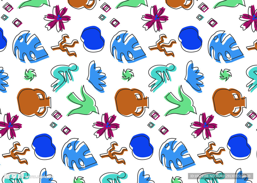 海洋生物图案无缝背景图