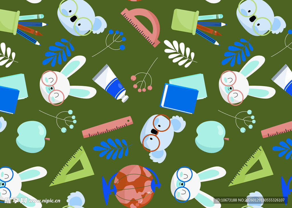 卡通文具兔子图案背景图