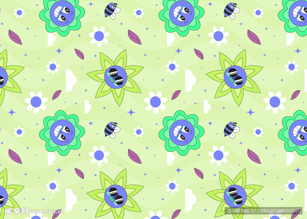 清新花卉几何图案背景