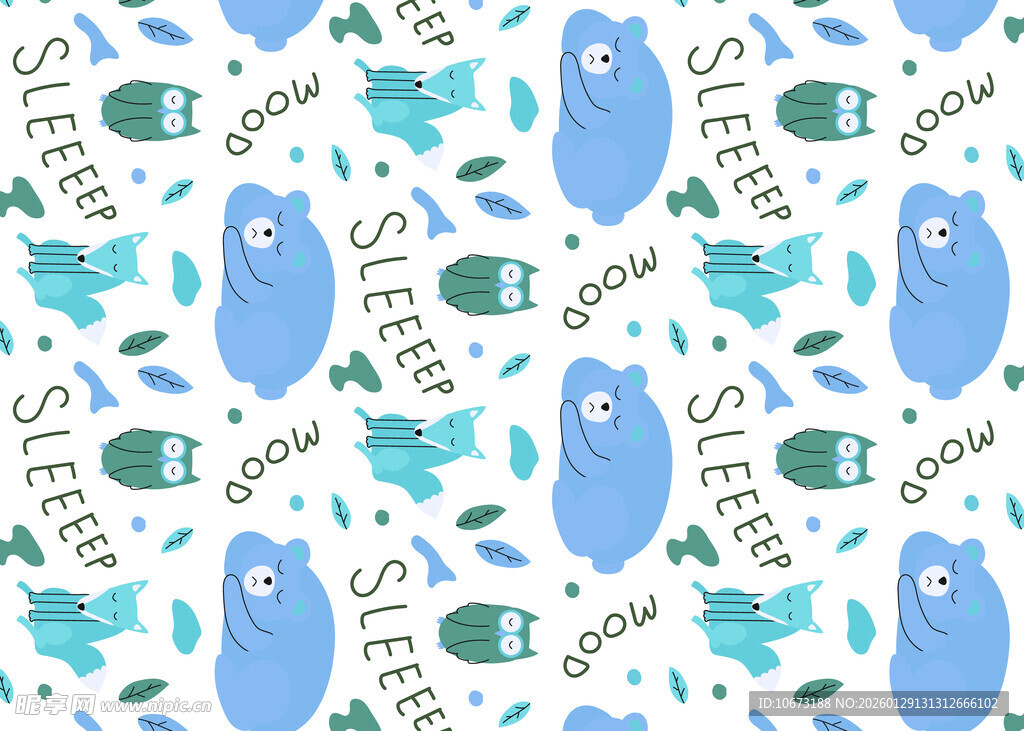 可爱蓝色卡通图案背景