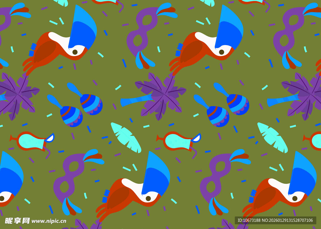 多彩热带鸟与植物图案