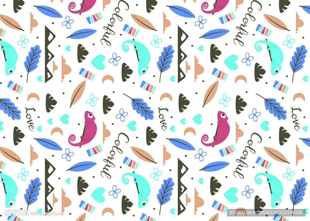 多彩动物图案无缝背景图
