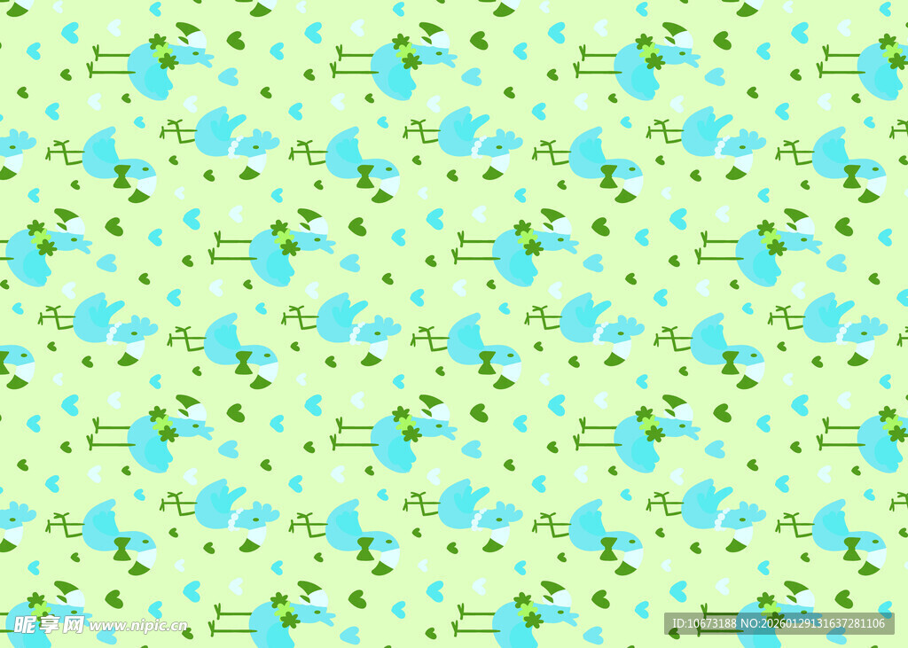 清新黄绿蓝小动物图案背景