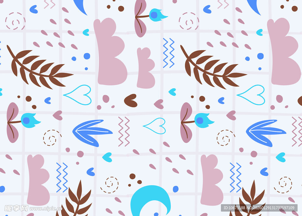 可爱动植物图案无缝背景