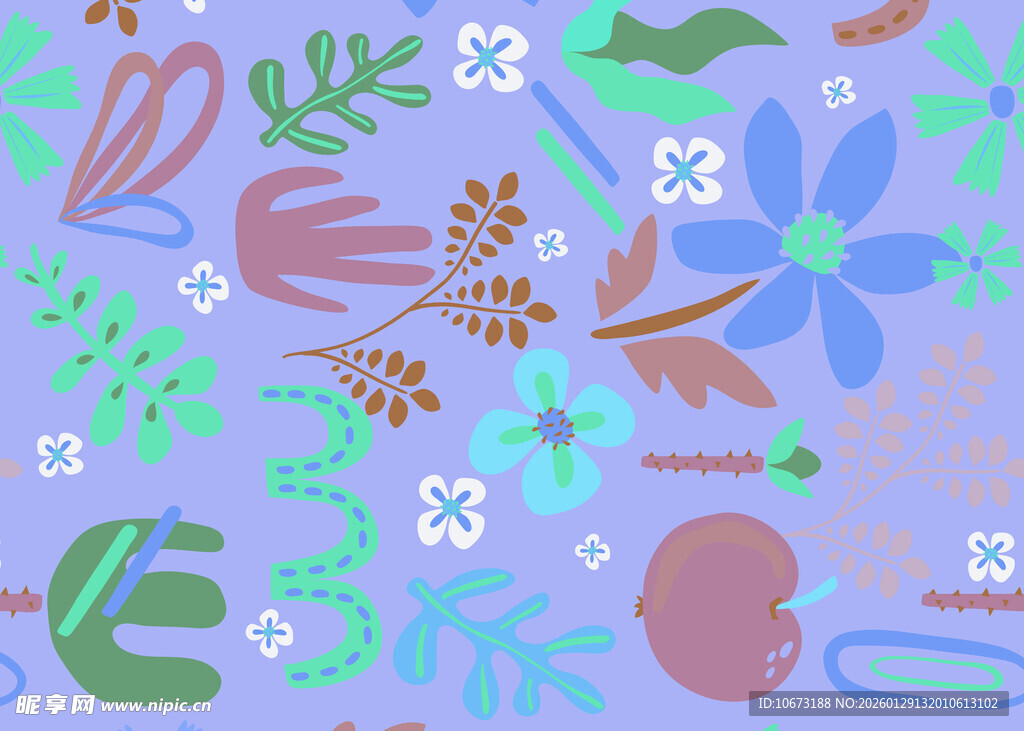 多彩手绘植物图案元素