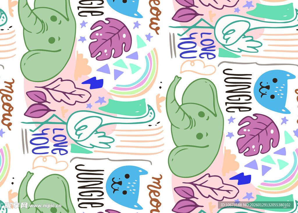 可爱卡通图案无缝背景