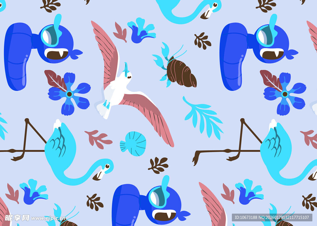 梦幻动物花卉图案背景