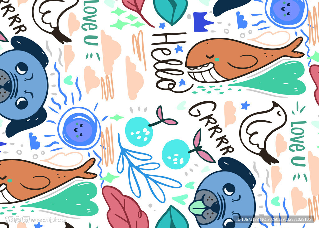 海洋动物卡通图案设计