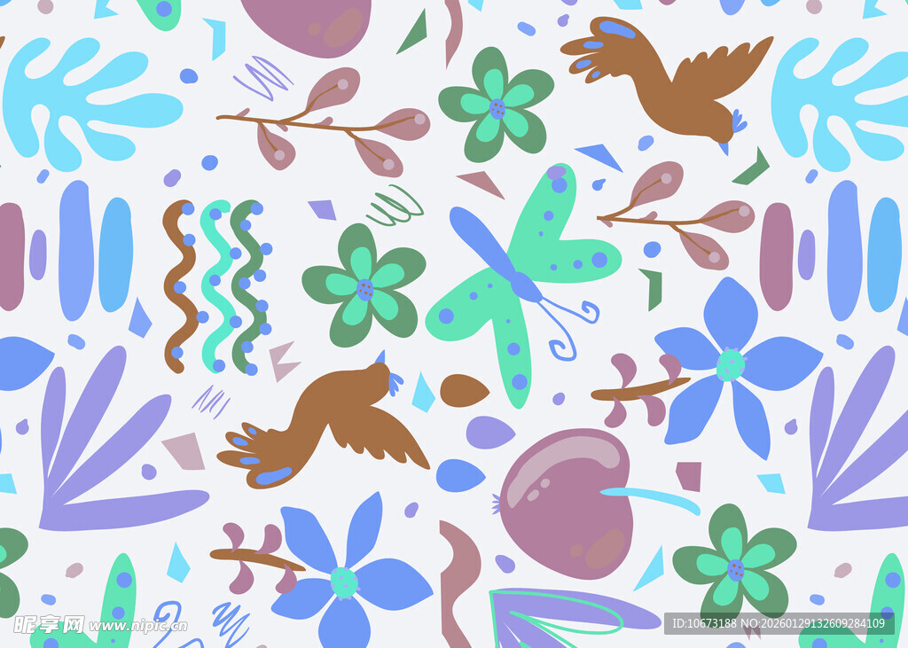 多彩动植物图案背景