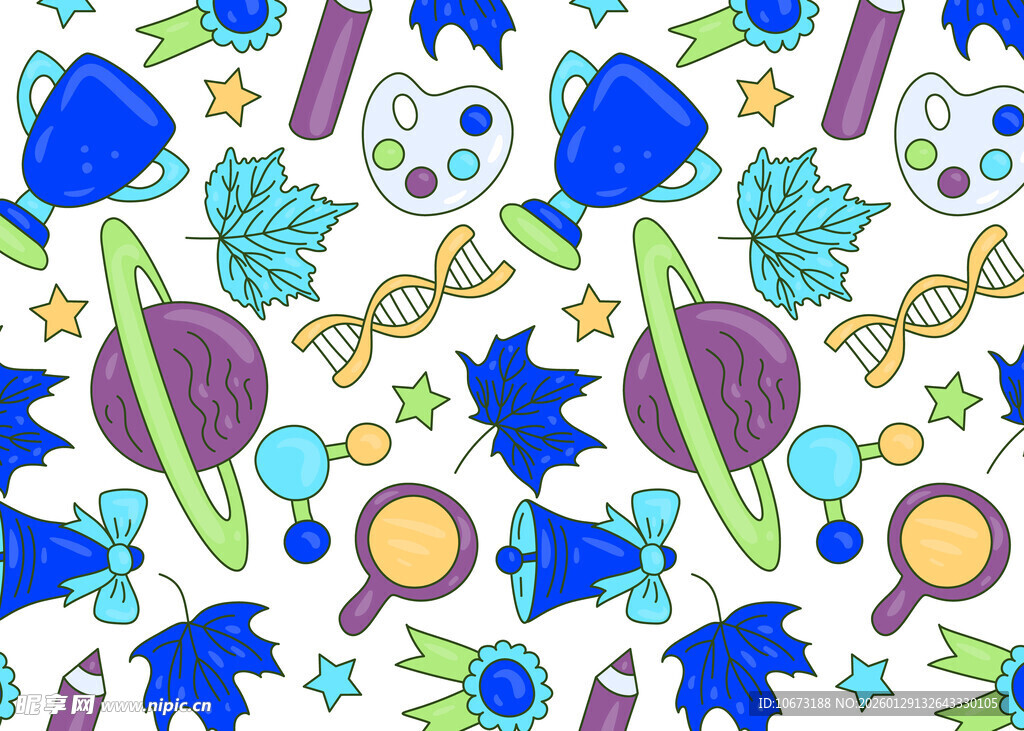 多彩卡通太空元素图案