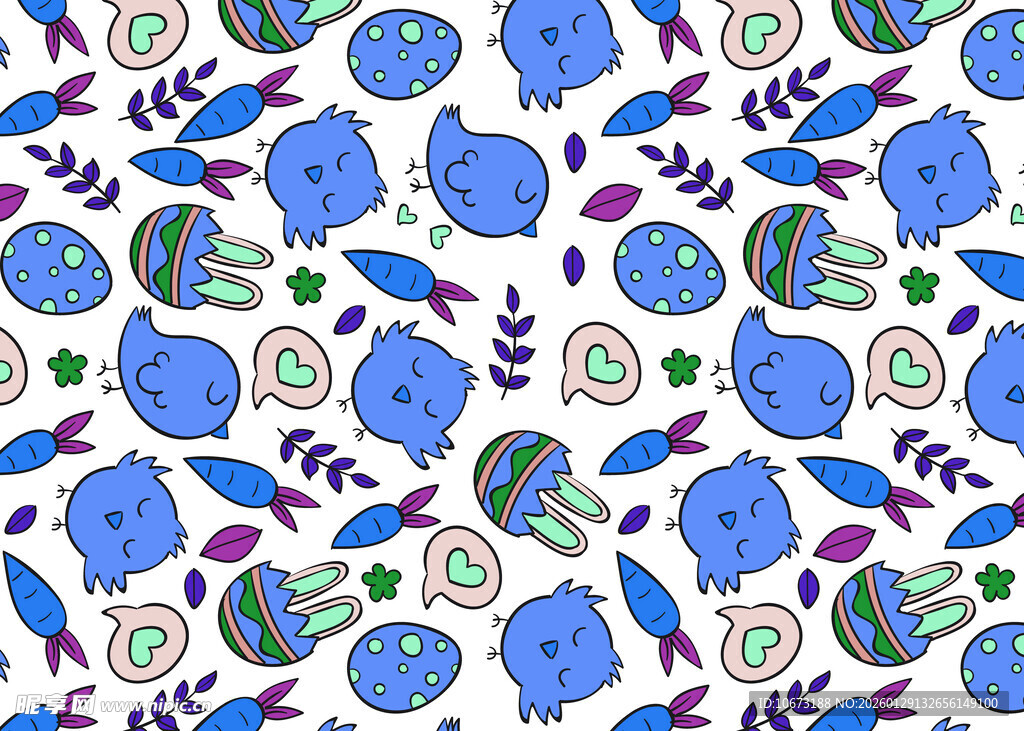 蓝色小鸟花卉图案背景