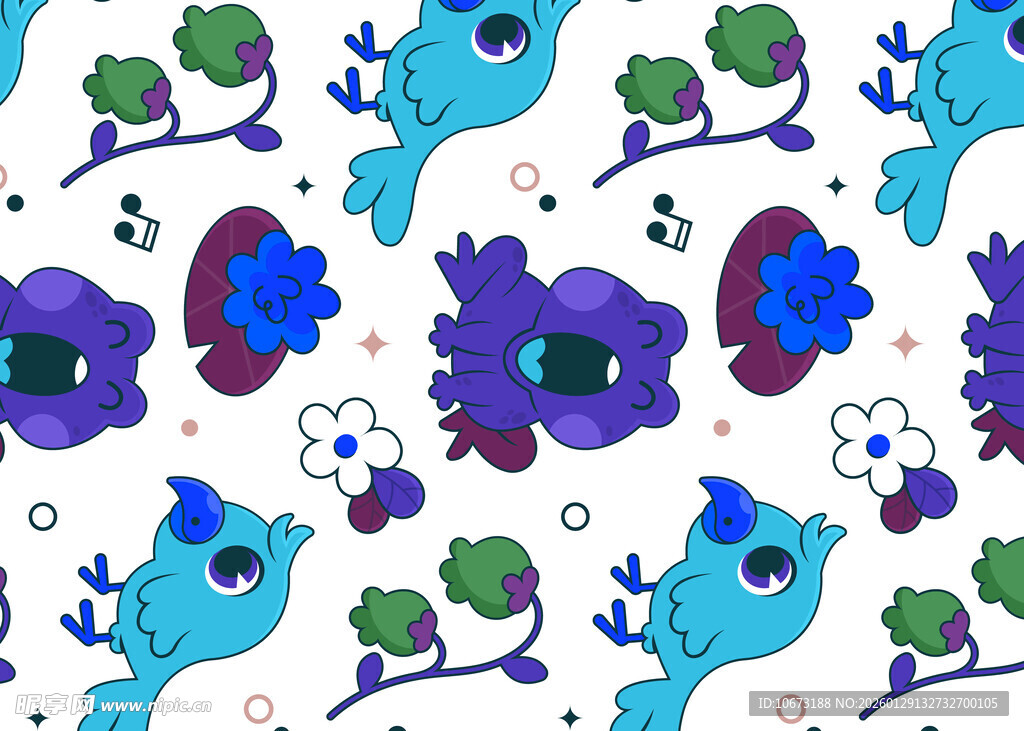 卡通怪兽植物图案背景