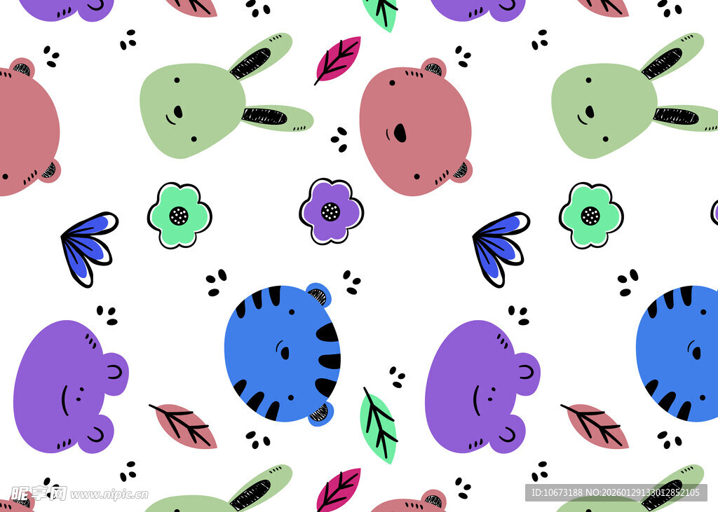 可爱多彩动物植物图案
