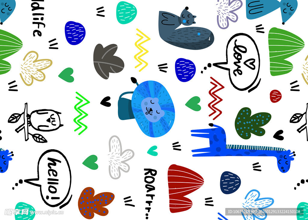 多彩手绘卡通图案集合