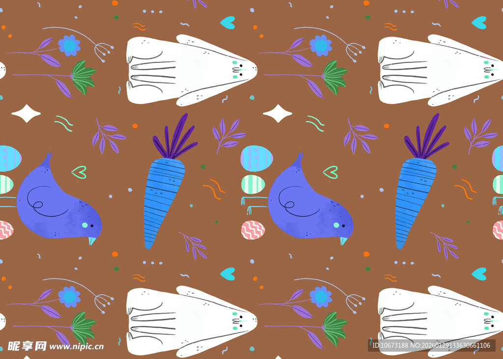 卡通动物与胡萝卜图案背景