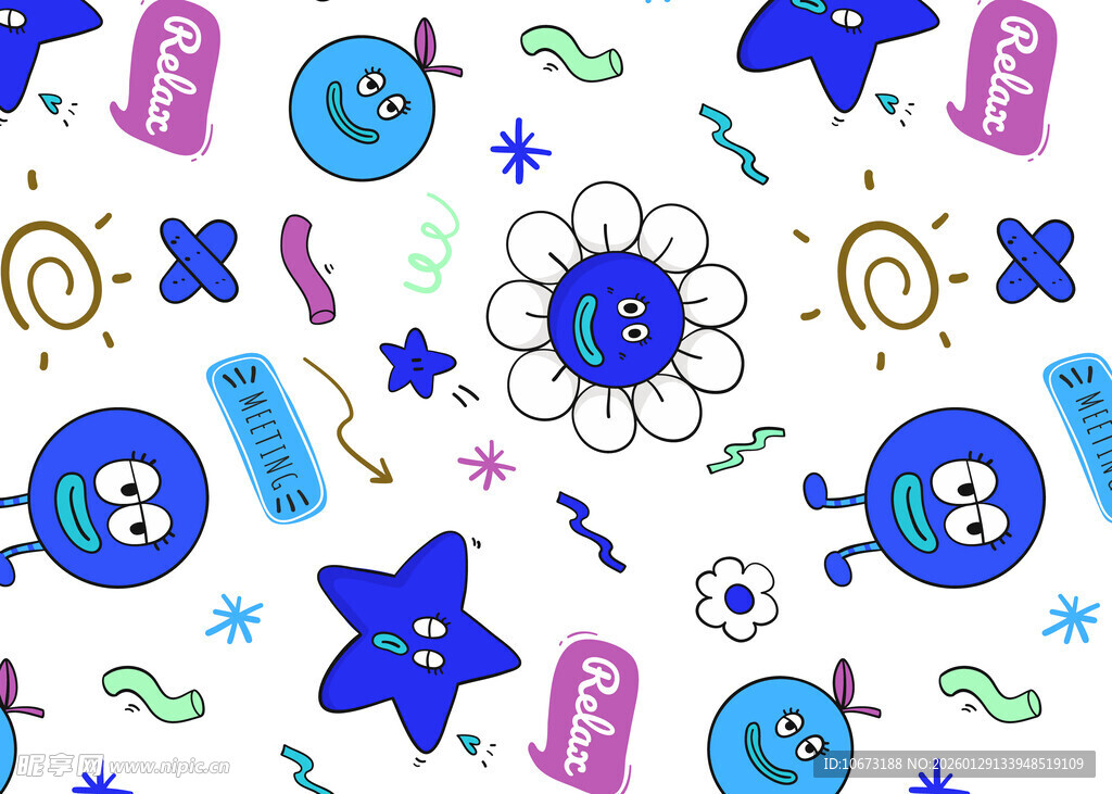 可爱卡通图案无缝背景图