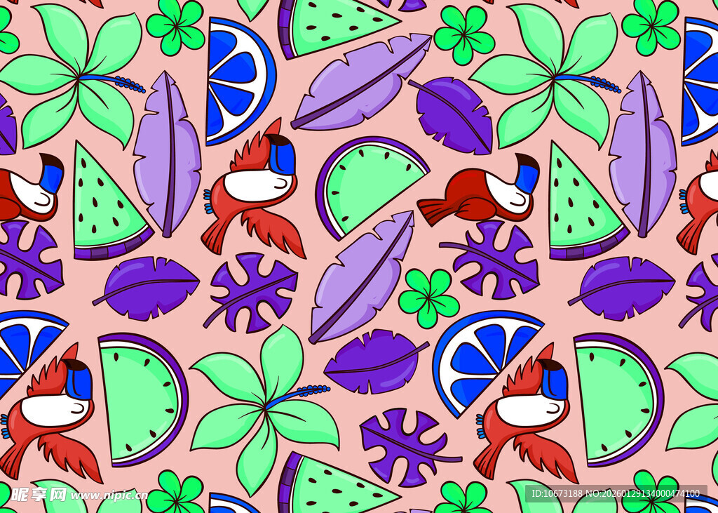 热带风水果花卉图案背景
