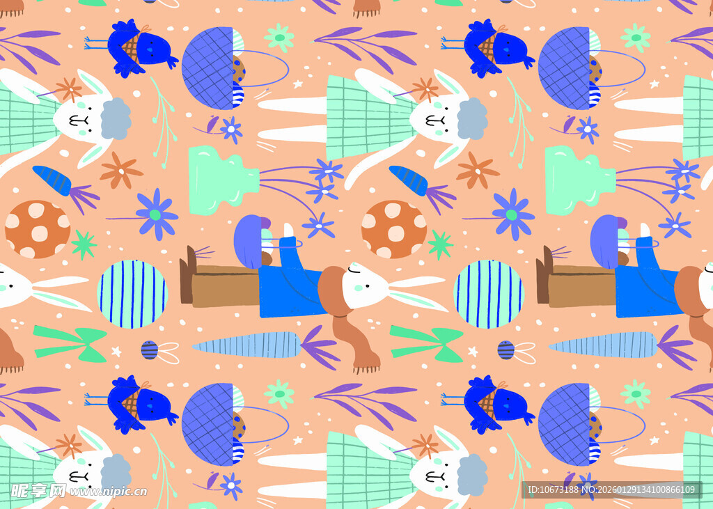 卡通风格泳池派对图案