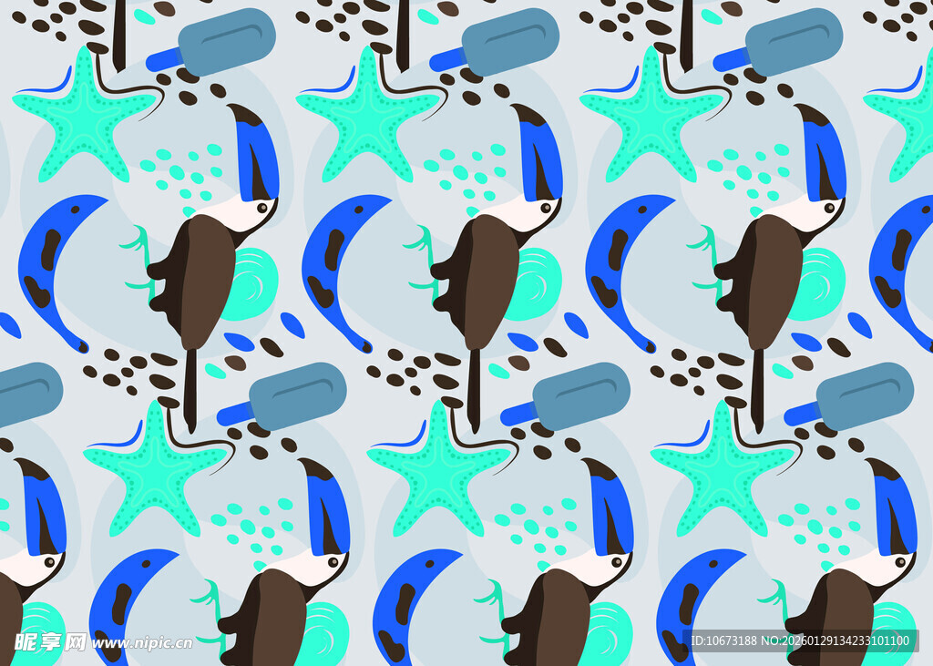 蓝绿调卡通图案背景纹理