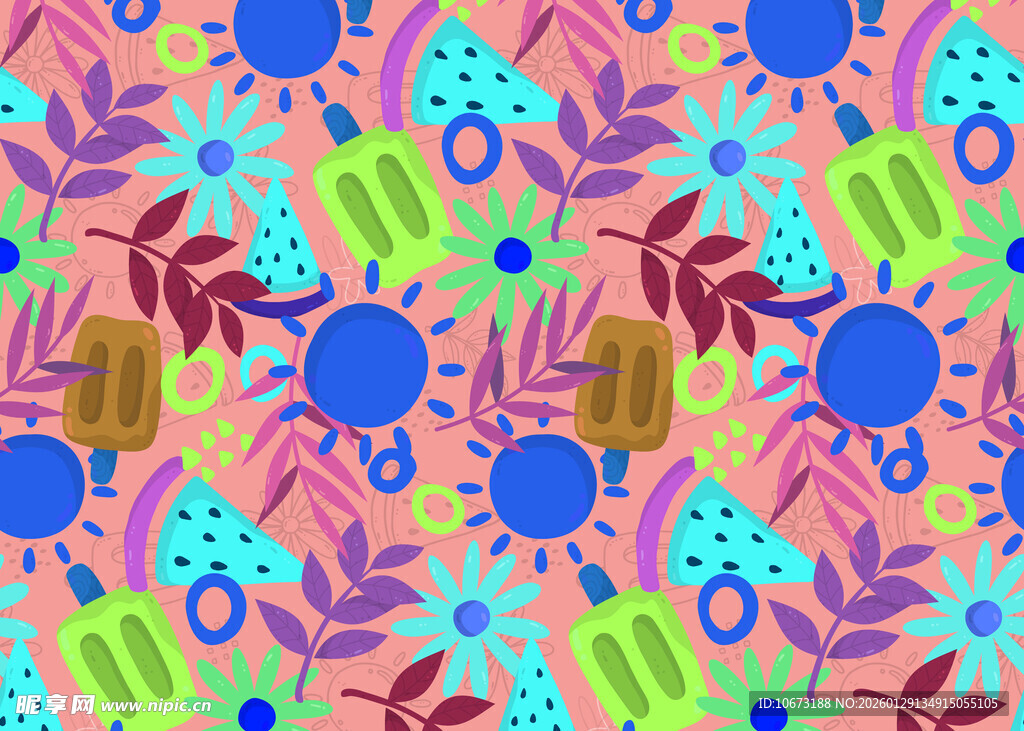 多彩花卉几何图案背景