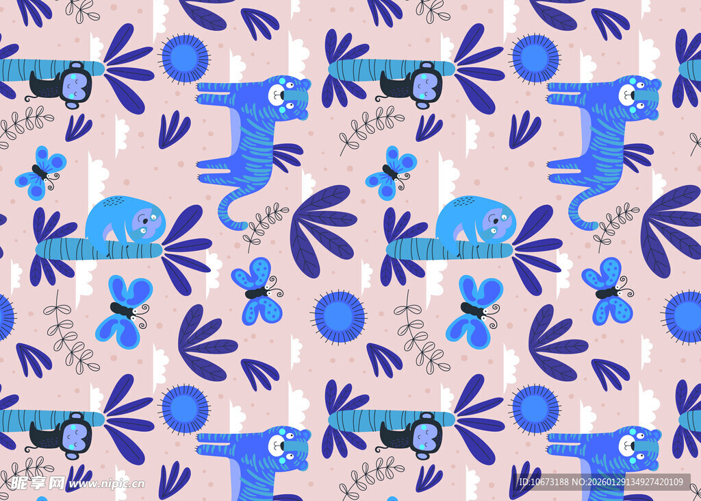 可爱恐龙花卉图案背景