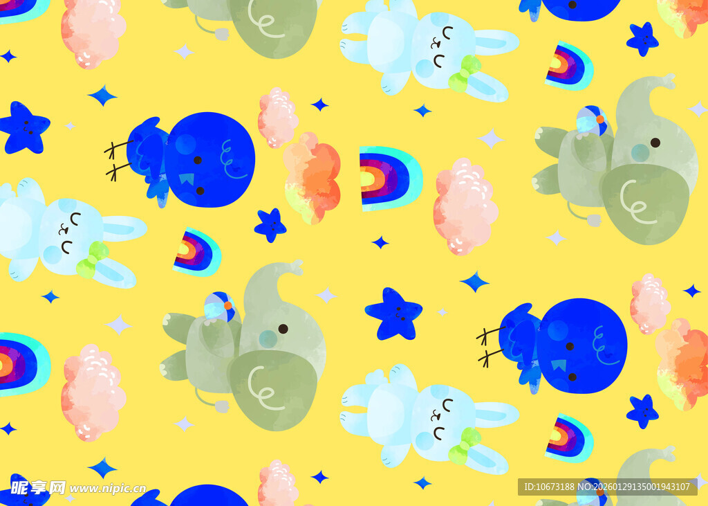 可爱卡通动物星星图案背景