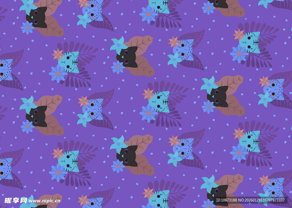 紫色背景卡通图案纹理