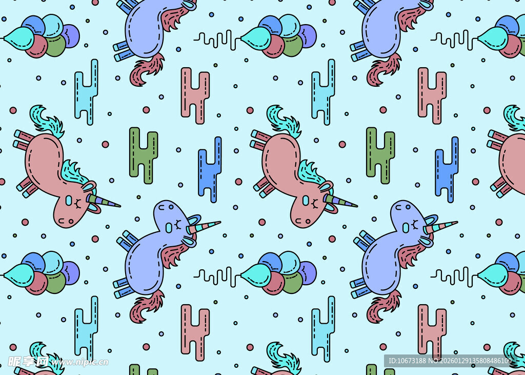 卡通动物仙人掌图案背景