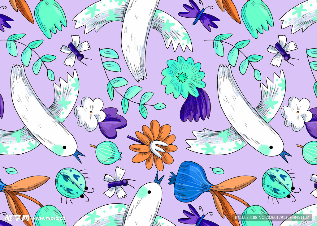 紫色背景的动植物图案