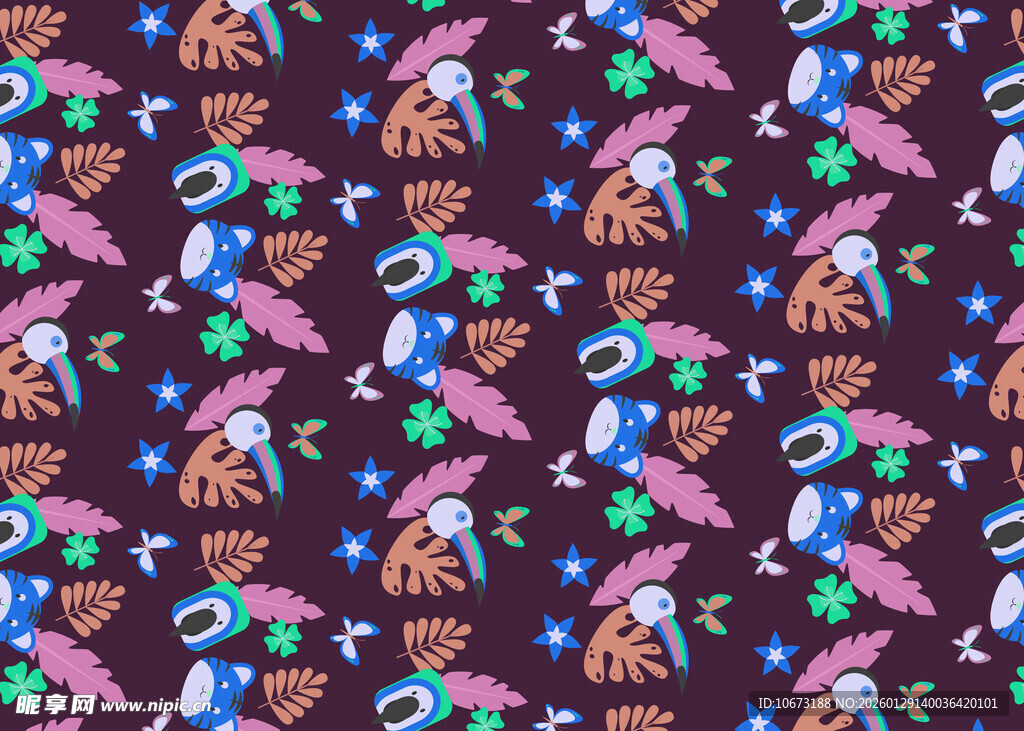 多彩卡通动物图案背景