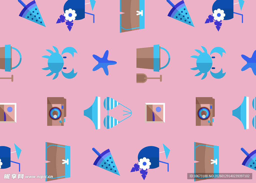 海洋风卡通图案无缝背景