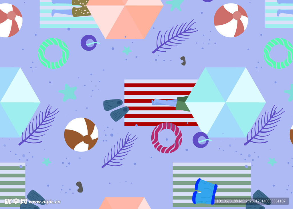 多彩几何沙滩元素图案