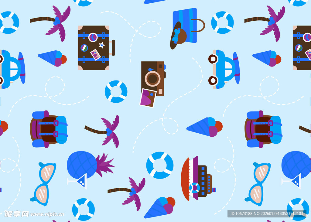 夏日度假元素插画图案