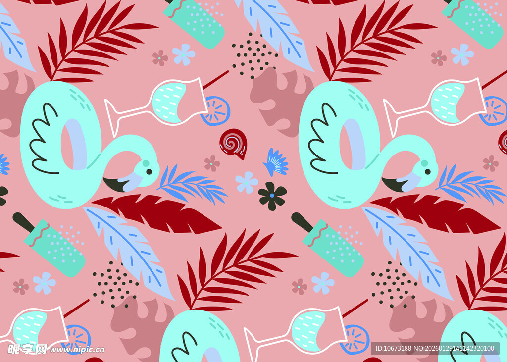 粉色植物图案无缝背景