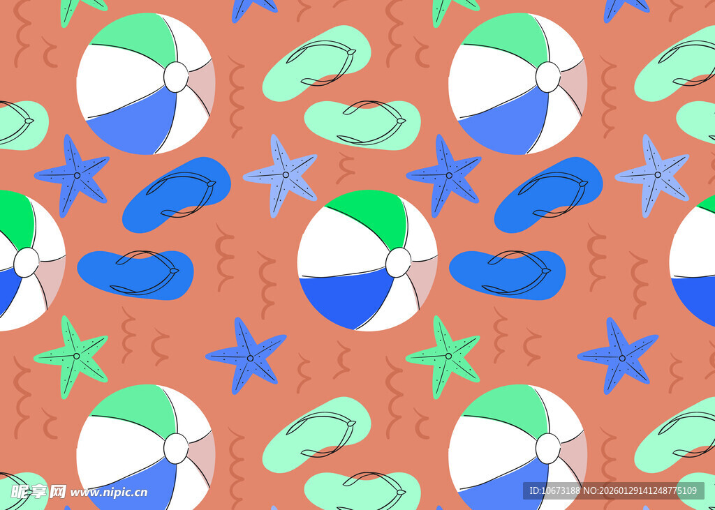 夏日海滩元素无缝图案