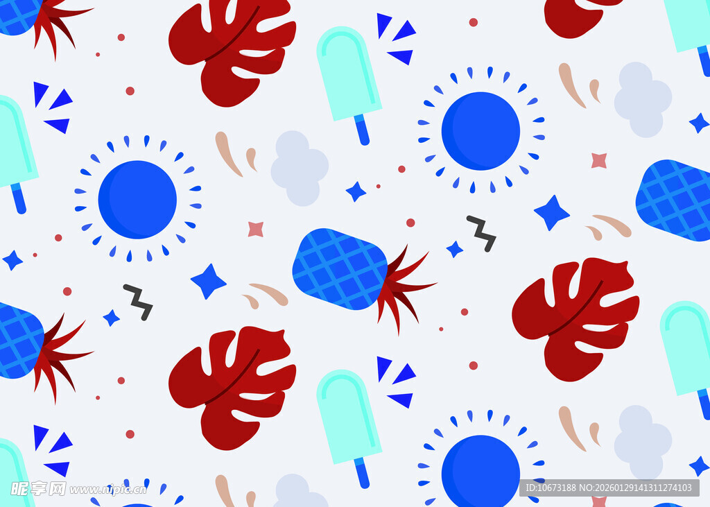 夏日植物几何图案印花