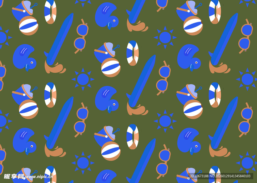 蓝白动物与几何图案背景