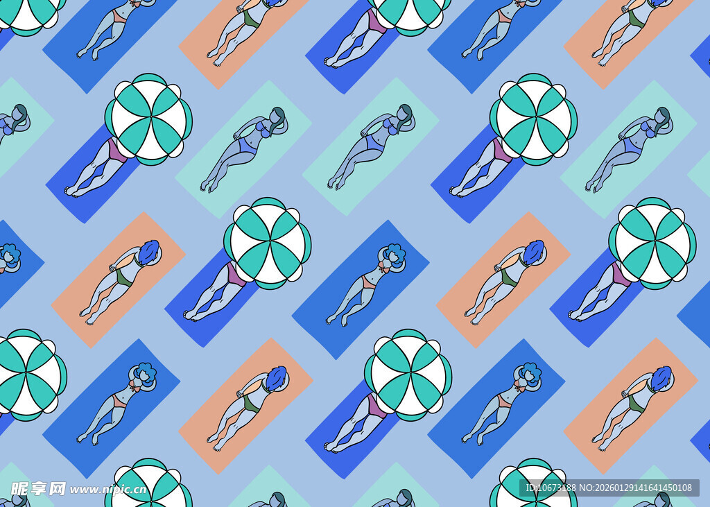 夏日海滩度假元素无缝图案