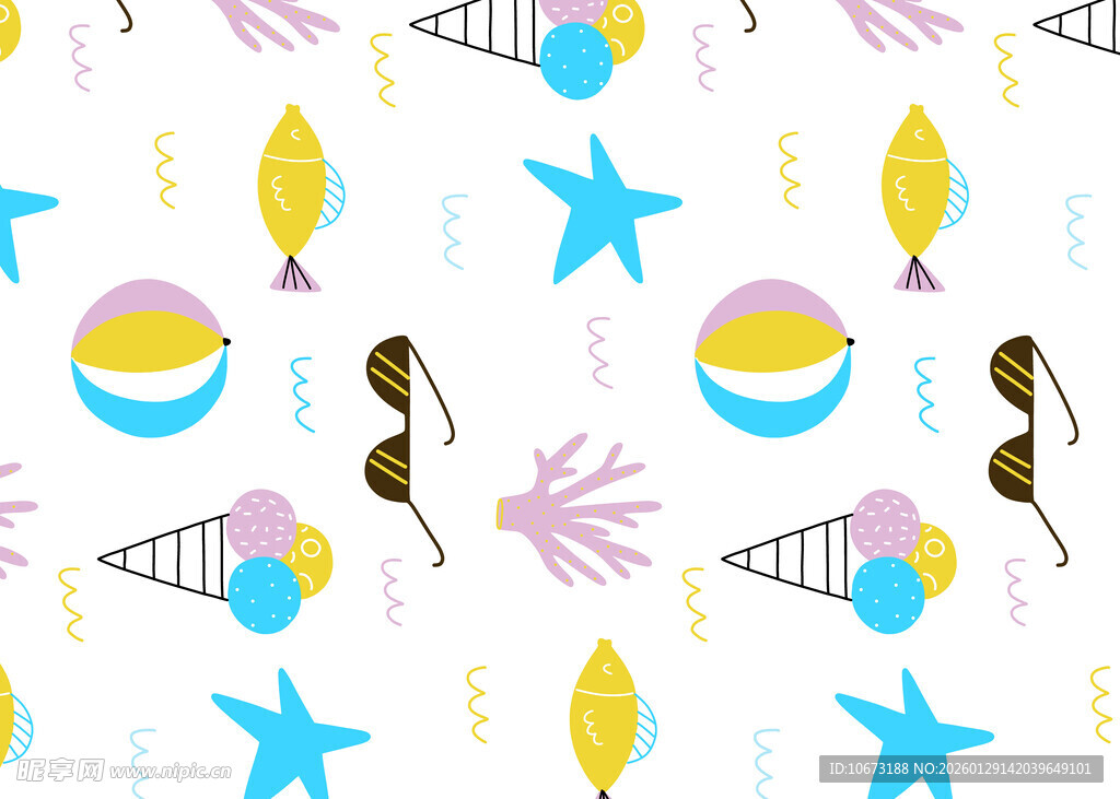 夏日海洋风卡通图案元素