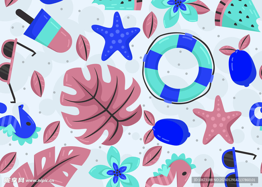 夏日海滩风多彩图案元素