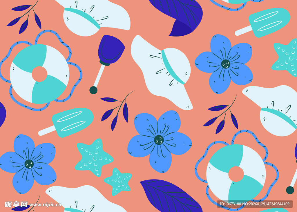 缤纷花卉冰淇淋图案背景