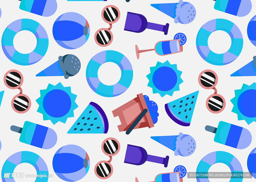 夏日派对元素无缝背景图案