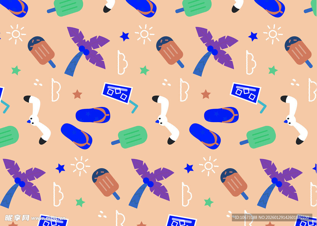 多彩夏日元素图案背景