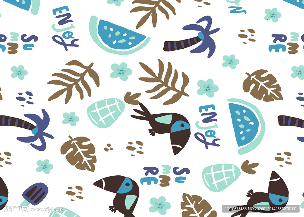 热带风动植物图案背景