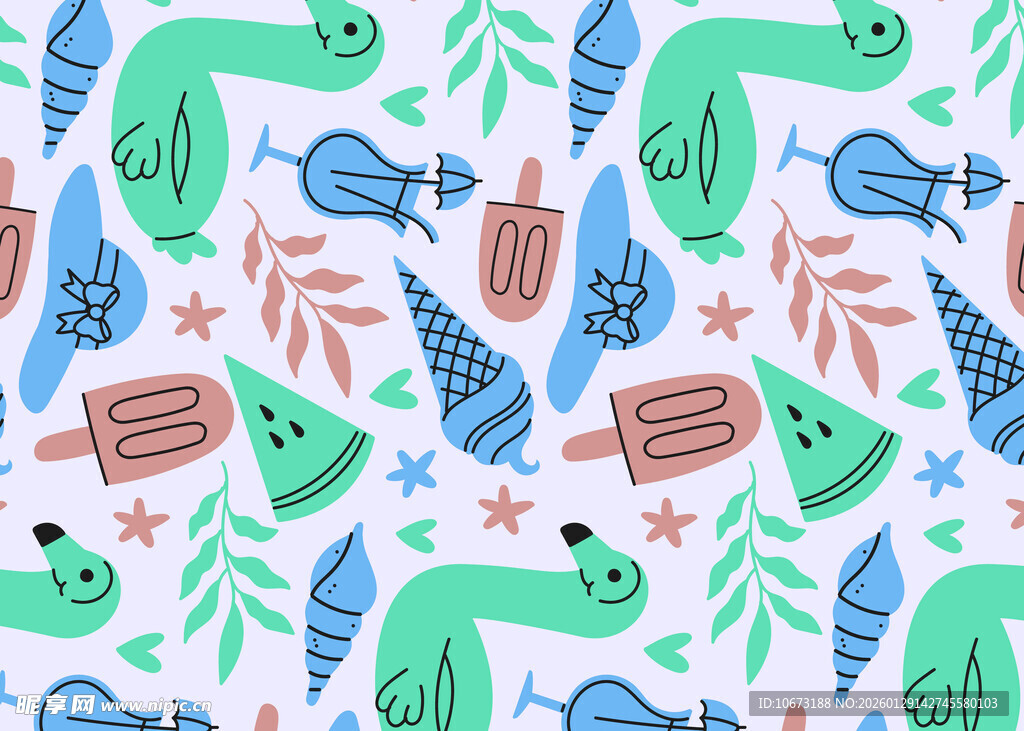海洋动物植物无缝图案