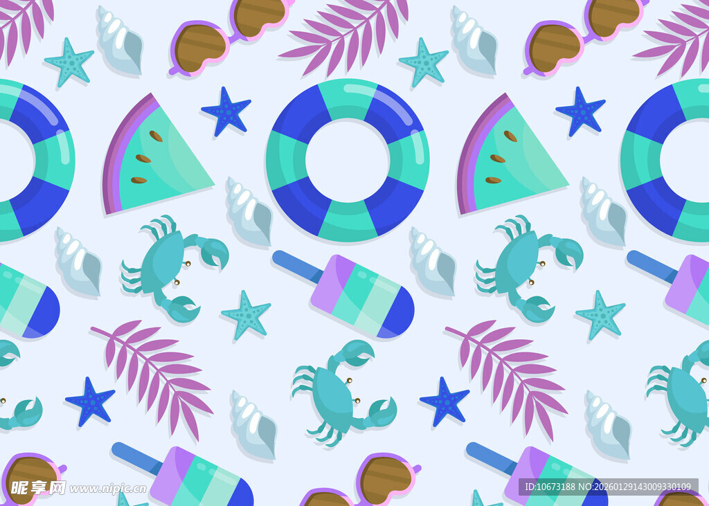 海洋风夏日元素无缝图案