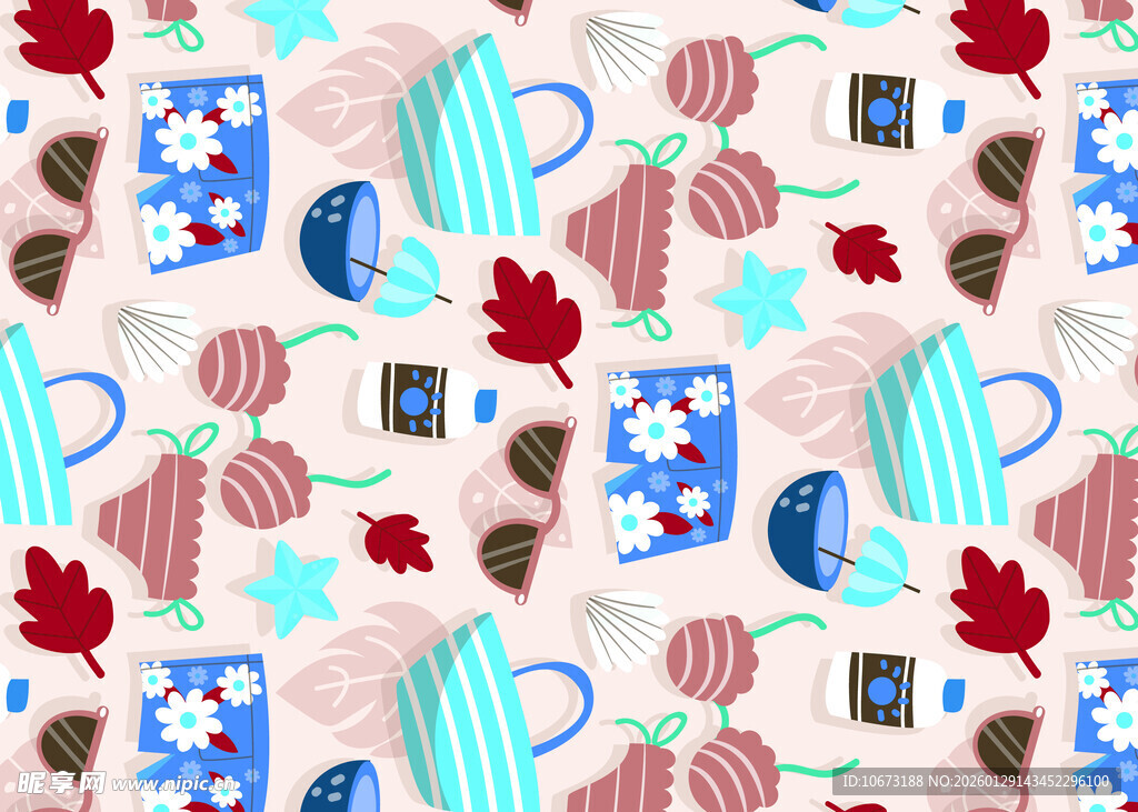 秋季元素与咖啡杯图案设计