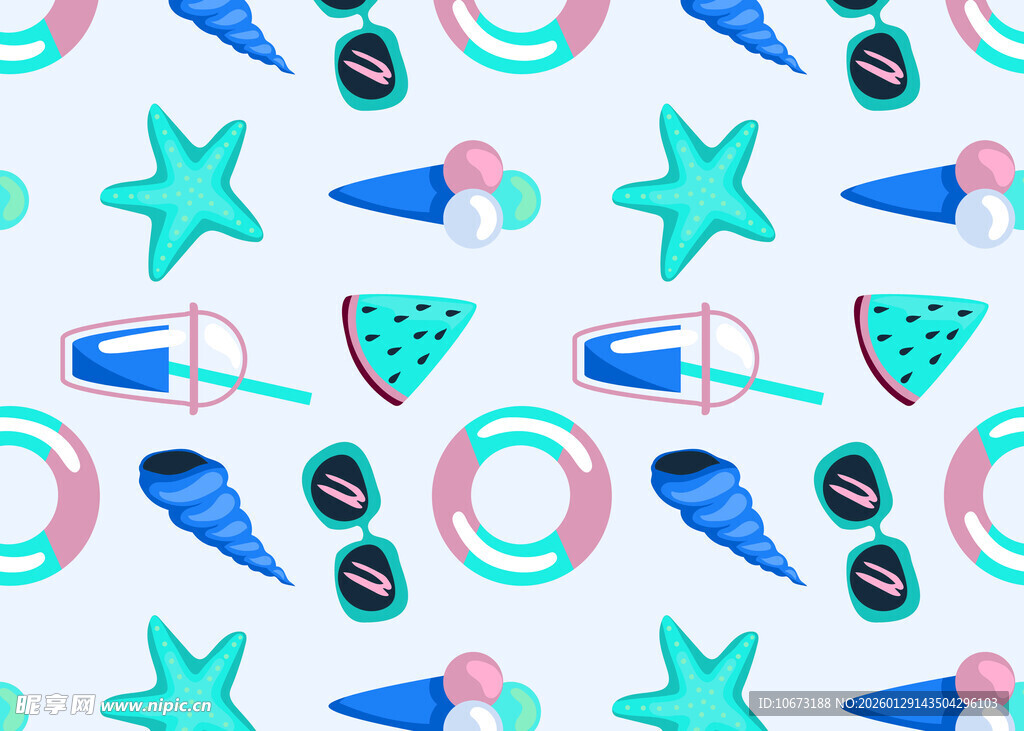 夏日海滨元素无缝图案